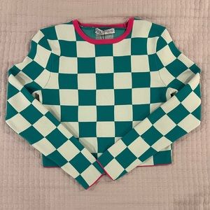 Zara Long Sleeve Checkered Top